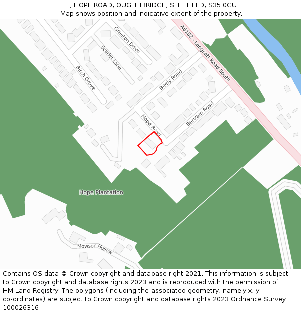 1, HOPE ROAD, OUGHTIBRIDGE, SHEFFIELD, S35 0GU: Location map and indicative extent of plot