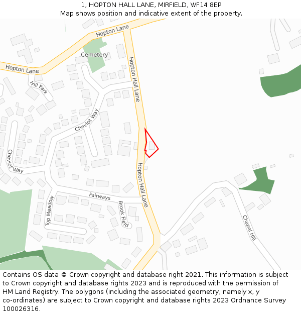1, HOPTON HALL LANE, MIRFIELD, WF14 8EP: Location map and indicative extent of plot