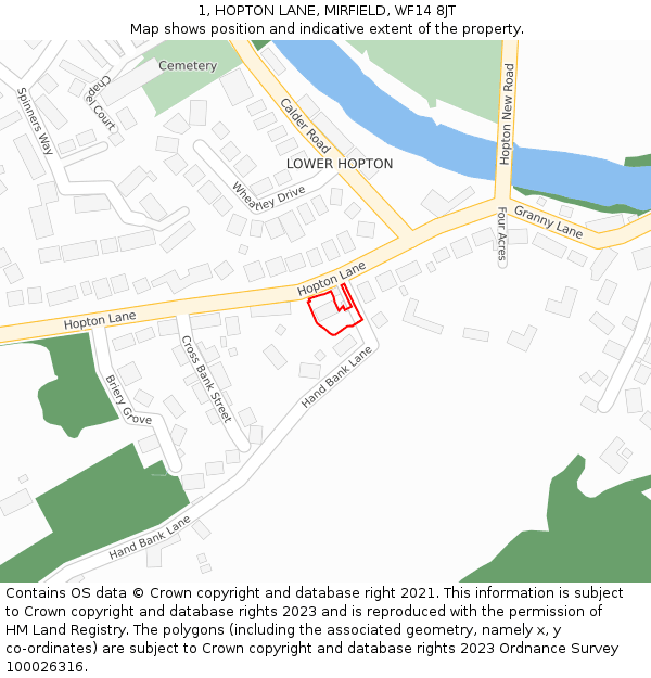 1, HOPTON LANE, MIRFIELD, WF14 8JT: Location map and indicative extent of plot