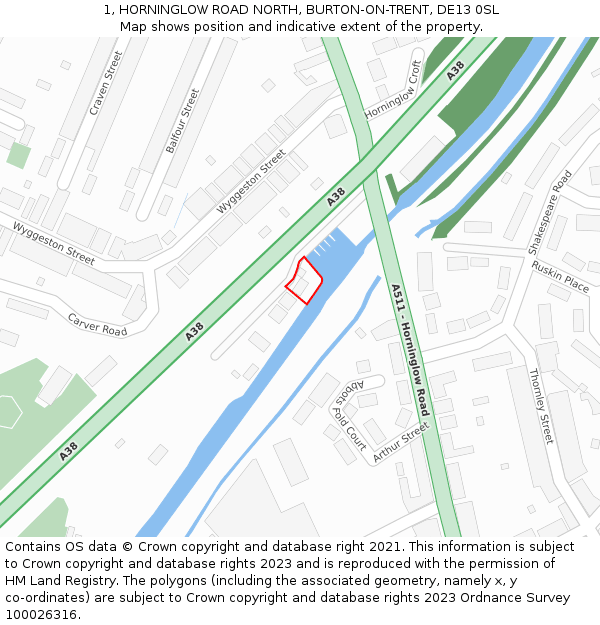 1, HORNINGLOW ROAD NORTH, BURTON-ON-TRENT, DE13 0SL: Location map and indicative extent of plot