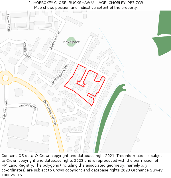 1, HORROKEY CLOSE, BUCKSHAW VILLAGE, CHORLEY, PR7 7GR: Location map and indicative extent of plot