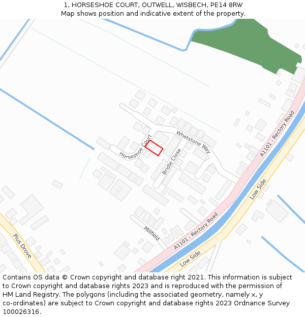 1, HORSESHOE COURT, OUTWELL, WISBECH, PE14 8RW: Location map and indicative extent of plot
