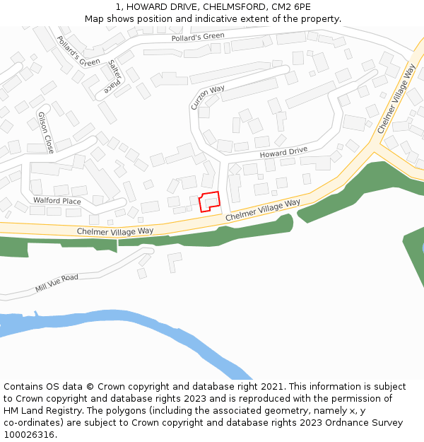 1, HOWARD DRIVE, CHELMSFORD, CM2 6PE: Location map and indicative extent of plot