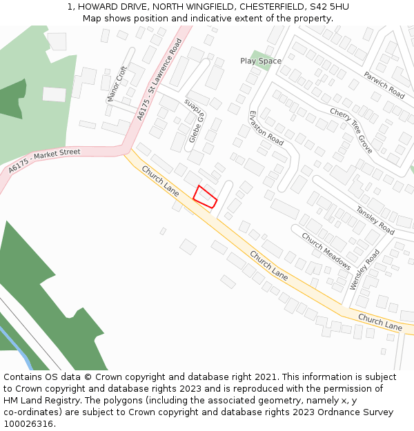 1, HOWARD DRIVE, NORTH WINGFIELD, CHESTERFIELD, S42 5HU: Location map and indicative extent of plot