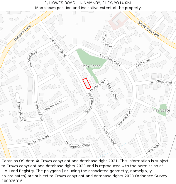1, HOWES ROAD, HUNMANBY, FILEY, YO14 0NL: Location map and indicative extent of plot