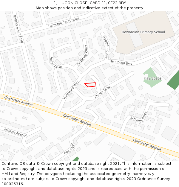 1, HUGON CLOSE, CARDIFF, CF23 9BY: Location map and indicative extent of plot