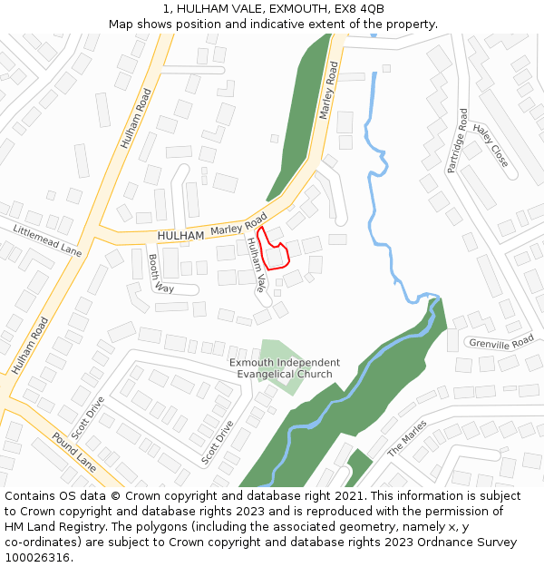 1, HULHAM VALE, EXMOUTH, EX8 4QB: Location map and indicative extent of plot