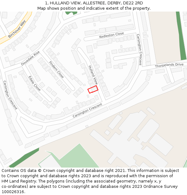1, HULLAND VIEW, ALLESTREE, DERBY, DE22 2RD: Location map and indicative extent of plot