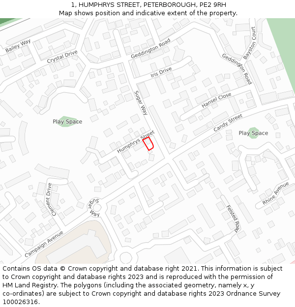 1, HUMPHRYS STREET, PETERBOROUGH, PE2 9RH: Location map and indicative extent of plot