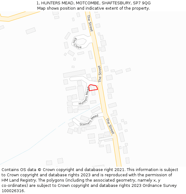 1, HUNTERS MEAD, MOTCOMBE, SHAFTESBURY, SP7 9QG: Location map and indicative extent of plot