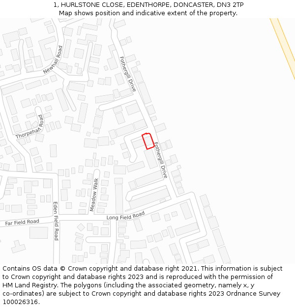 1, HURLSTONE CLOSE, EDENTHORPE, DONCASTER, DN3 2TP: Location map and indicative extent of plot