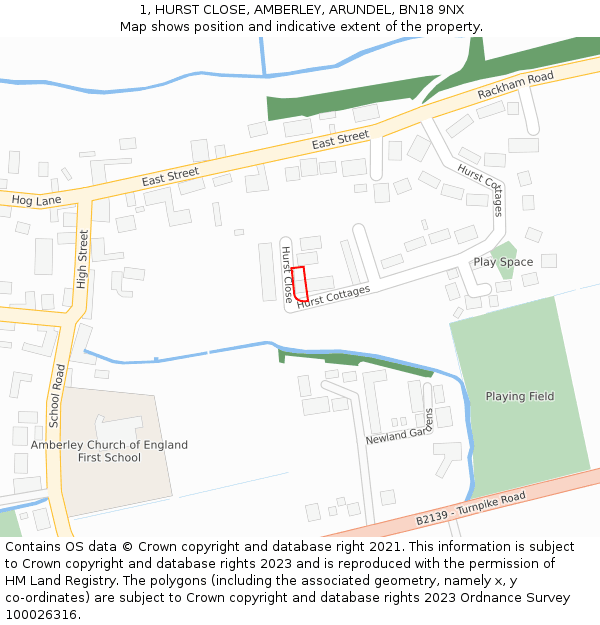 1, HURST CLOSE, AMBERLEY, ARUNDEL, BN18 9NX: Location map and indicative extent of plot