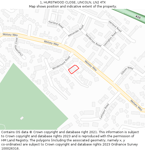 1, HURSTWOOD CLOSE, LINCOLN, LN2 4TX: Location map and indicative extent of plot