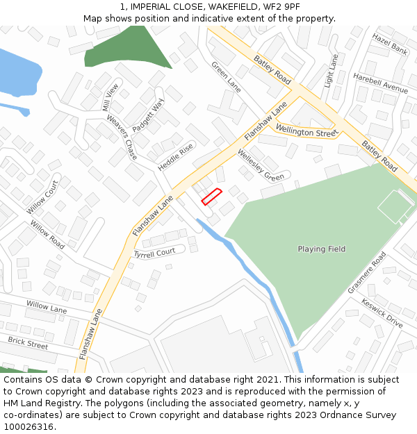 1, IMPERIAL CLOSE, WAKEFIELD, WF2 9PF: Location map and indicative extent of plot