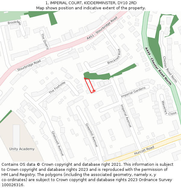 1, IMPERIAL COURT, KIDDERMINSTER, DY10 2RD: Location map and indicative extent of plot