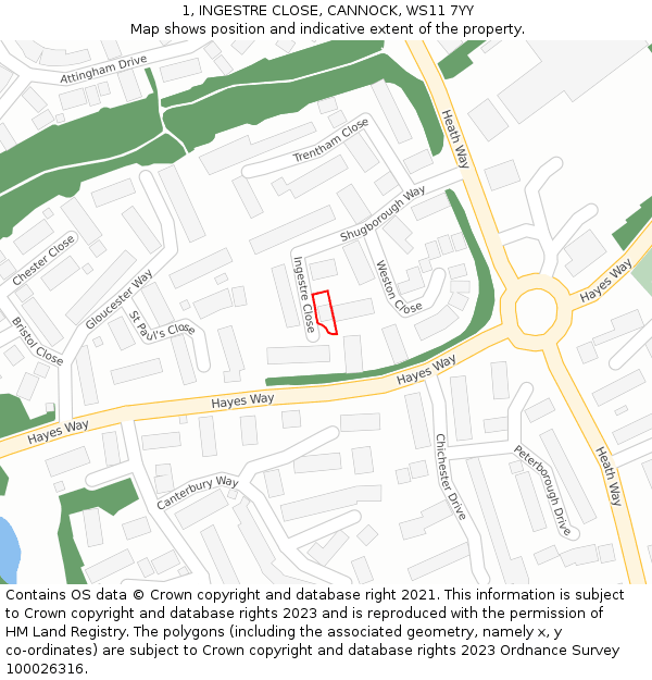 1, INGESTRE CLOSE, CANNOCK, WS11 7YY: Location map and indicative extent of plot