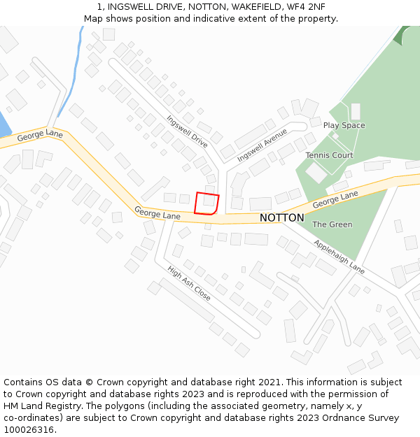 1, INGSWELL DRIVE, NOTTON, WAKEFIELD, WF4 2NF: Location map and indicative extent of plot