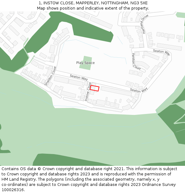 1, INSTOW CLOSE, MAPPERLEY, NOTTINGHAM, NG3 5XE: Location map and indicative extent of plot