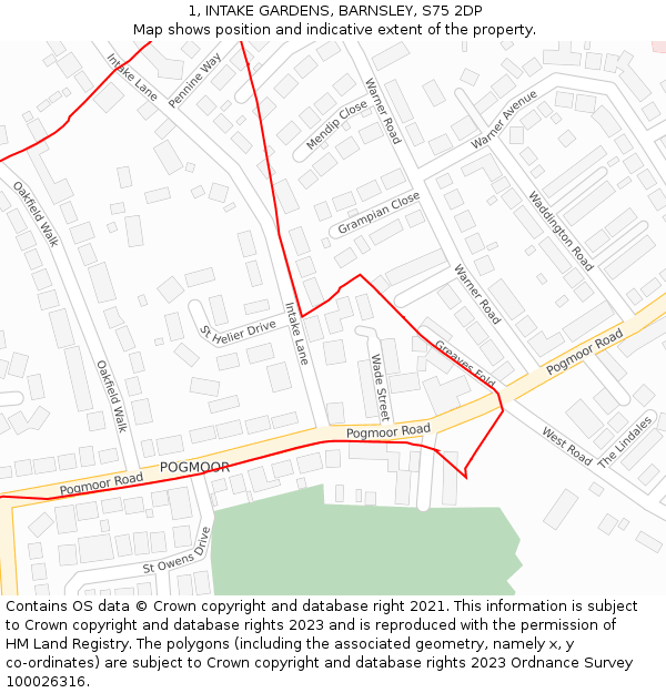 1, INTAKE GARDENS, BARNSLEY, S75 2DP: Location map and indicative extent of plot