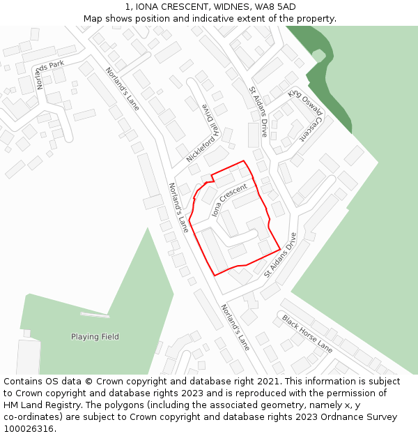 1, IONA CRESCENT, WIDNES, WA8 5AD: Location map and indicative extent of plot