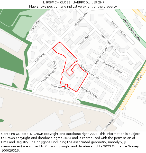 1, IPSWICH CLOSE, LIVERPOOL, L19 2HP: Location map and indicative extent of plot
