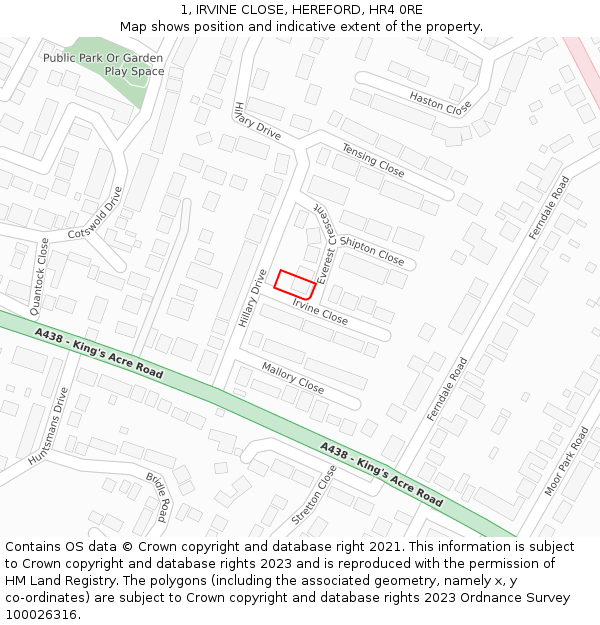 1, IRVINE CLOSE, HEREFORD, HR4 0RE: Location map and indicative extent of plot
