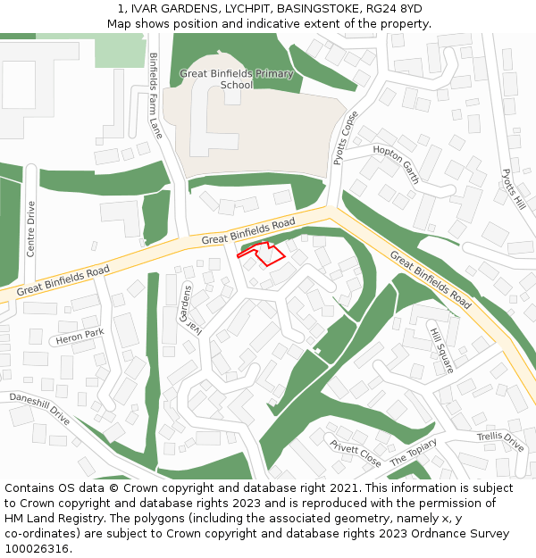 1, IVAR GARDENS, LYCHPIT, BASINGSTOKE, RG24 8YD: Location map and indicative extent of plot