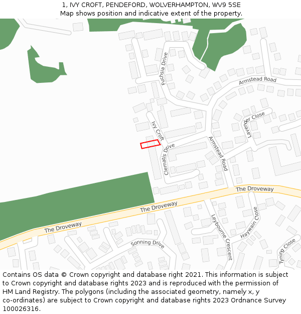 1, IVY CROFT, PENDEFORD, WOLVERHAMPTON, WV9 5SE: Location map and indicative extent of plot