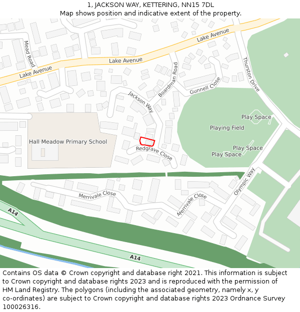 1, JACKSON WAY, KETTERING, NN15 7DL: Location map and indicative extent of plot