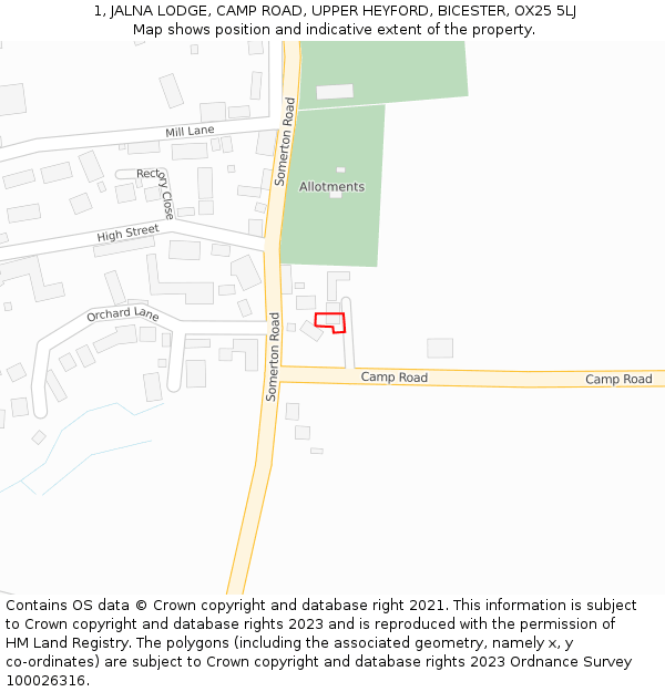 1, JALNA LODGE, CAMP ROAD, UPPER HEYFORD, BICESTER, OX25 5LJ: Location map and indicative extent of plot