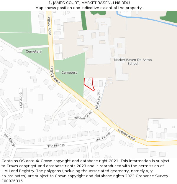 1, JAMES COURT, MARKET RASEN, LN8 3DU: Location map and indicative extent of plot