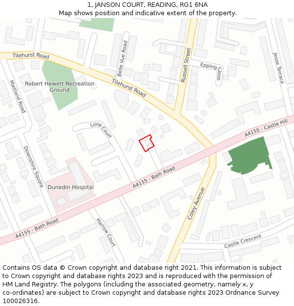 1, JANSON COURT, READING, RG1 6NA: Location map and indicative extent of plot