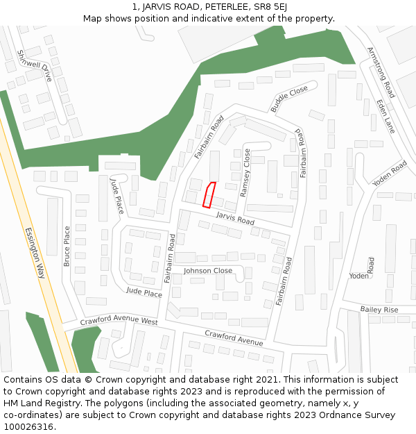 1, JARVIS ROAD, PETERLEE, SR8 5EJ: Location map and indicative extent of plot