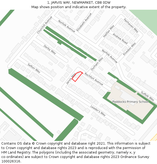 1, JARVIS WAY, NEWMARKET, CB8 0DW: Location map and indicative extent of plot
