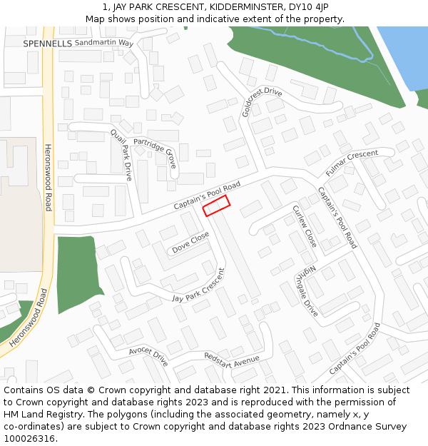 1, JAY PARK CRESCENT, KIDDERMINSTER, DY10 4JP: Location map and indicative extent of plot