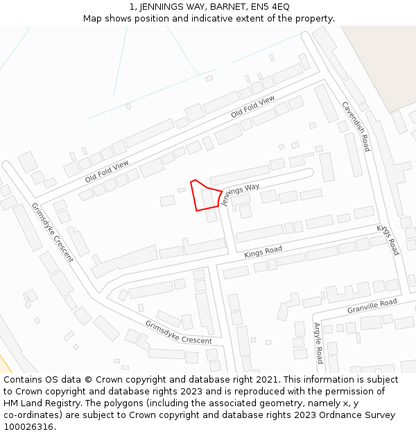 1, JENNINGS WAY, BARNET, EN5 4EQ: Location map and indicative extent of plot