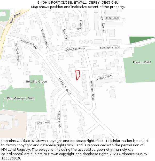 1, JOHN PORT CLOSE, ETWALL, DERBY, DE65 6NU: Location map and indicative extent of plot