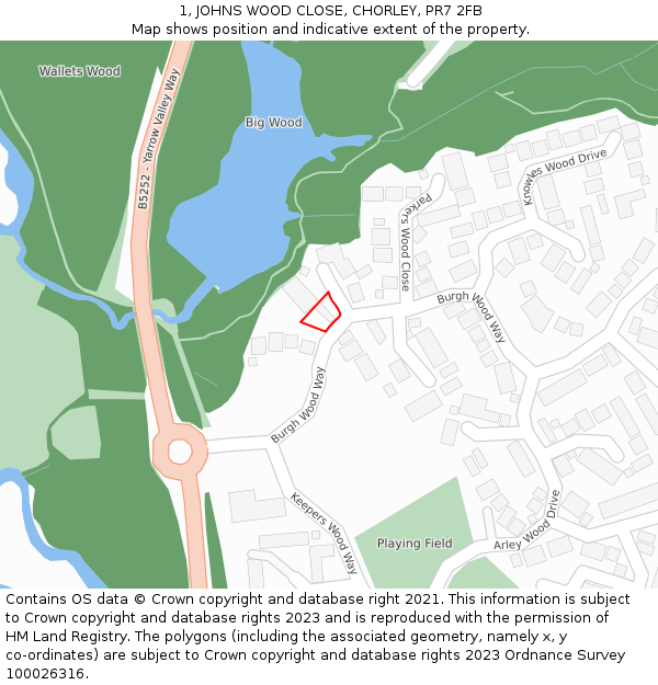 1, JOHNS WOOD CLOSE, CHORLEY, PR7 2FB: Location map and indicative extent of plot