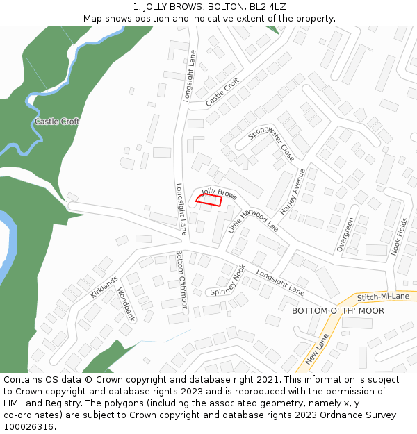1, JOLLY BROWS, BOLTON, BL2 4LZ: Location map and indicative extent of plot