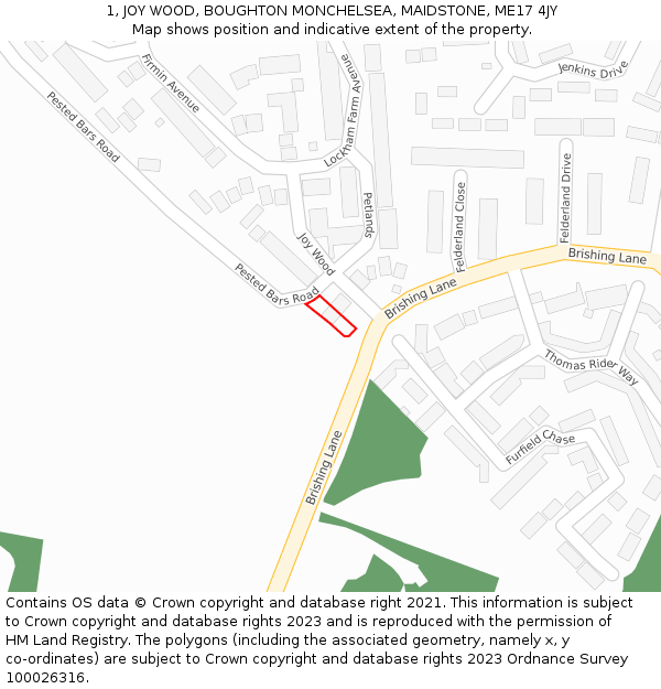 1, JOY WOOD, BOUGHTON MONCHELSEA, MAIDSTONE, ME17 4JY: Location map and indicative extent of plot