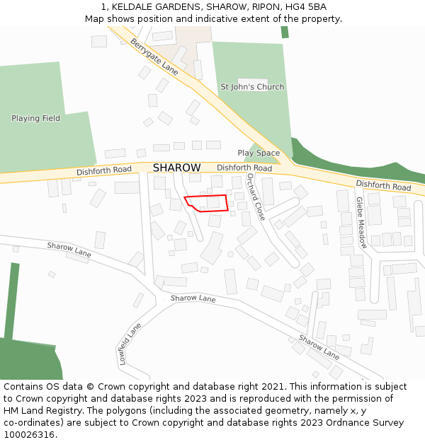 1, KELDALE GARDENS, SHAROW, RIPON, HG4 5BA: Location map and indicative extent of plot