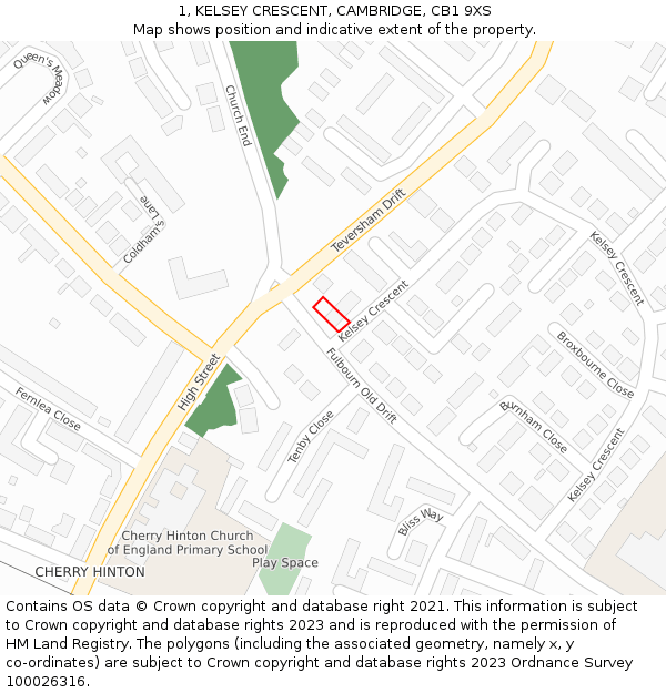 1, KELSEY CRESCENT, CAMBRIDGE, CB1 9XS: Location map and indicative extent of plot