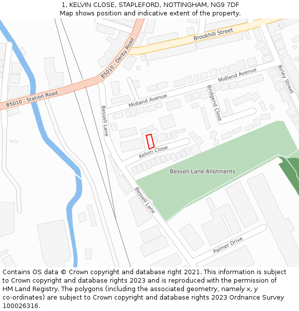 1, KELVIN CLOSE, STAPLEFORD, NOTTINGHAM, NG9 7DF: Location map and indicative extent of plot