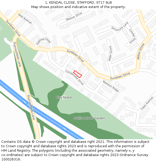 1, KENDAL CLOSE, STAFFORD, ST17 9LB: Location map and indicative extent of plot