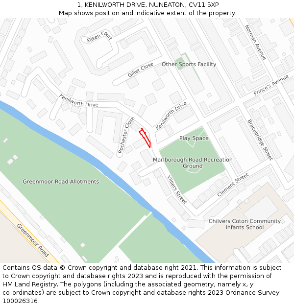 1, KENILWORTH DRIVE, NUNEATON, CV11 5XP: Location map and indicative extent of plot