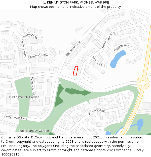 1, KENNINGTON PARK, WIDNES, WA8 9PE: Location map and indicative extent of plot