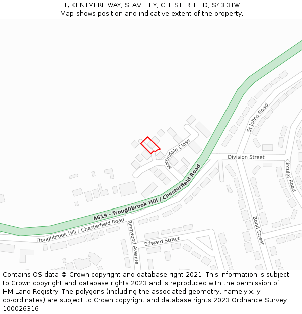 1, KENTMERE WAY, STAVELEY, CHESTERFIELD, S43 3TW: Location map and indicative extent of plot