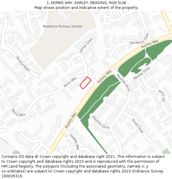 1, KERRIS WAY, EARLEY, READING, RG6 5UW: Location map and indicative extent of plot