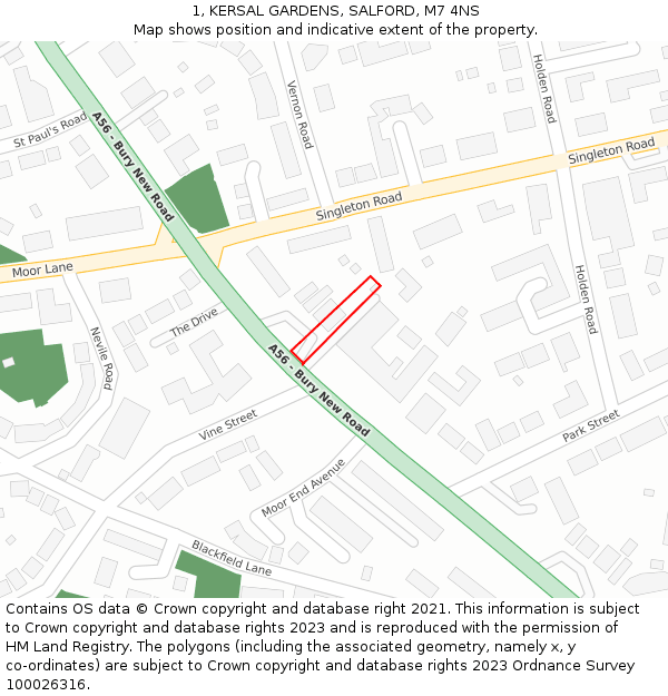1, KERSAL GARDENS, SALFORD, M7 4NS: Location map and indicative extent of plot