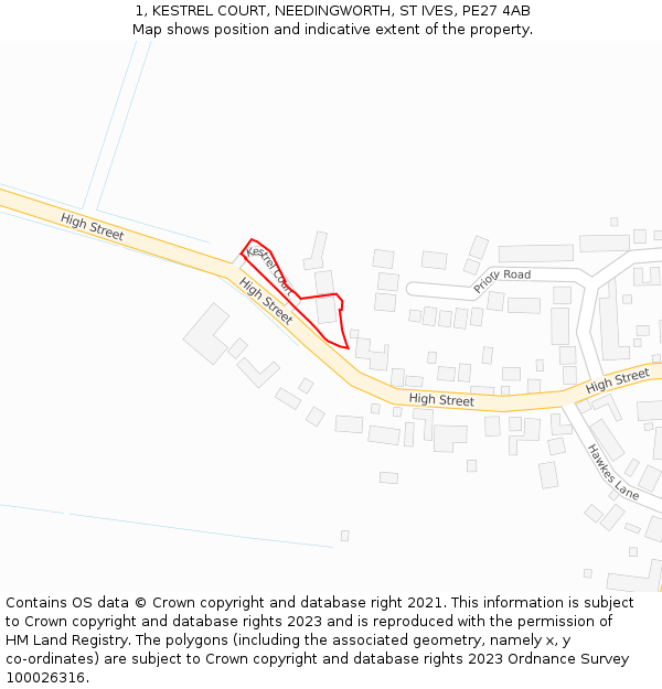 1, KESTREL COURT, NEEDINGWORTH, ST IVES, PE27 4AB: Location map and indicative extent of plot